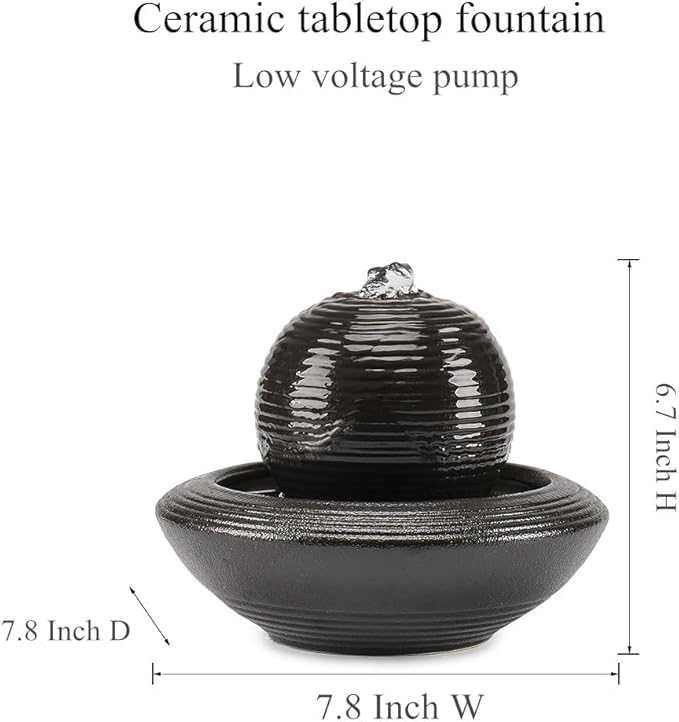 Ceramic Tabletop Fountain Water Feature for Indoor and Home Decoration Table Desk Office Patio (Black A154)