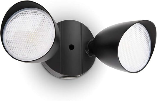 LUTEC 6222B-D2D 3500 Lumen 32 Watt Dusk to Dawn Dual-Head Flood Light Outdoor Waterproof Exterior Security Floodlight Light, Full Metal Design for Patio, Garden, Yard-Black