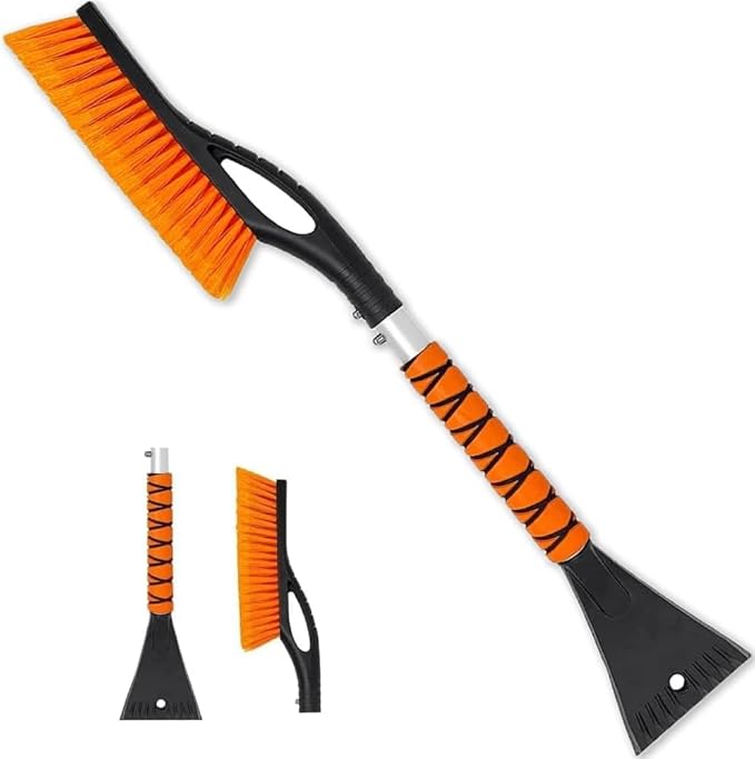 Snow Brush & Ice Scraper, 27 Inch, Ice Scrapers for Car Windshield, Detachable Snow Removal Tool with Ergonomic Foam Grip for Cars, Trucks, Suvs (Heavy Duty Abs, PVC Brush) by PLACHIDAY