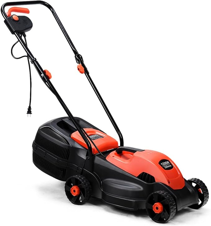 13-Inch Electric Lawn Mower 8 Gal Grass Collection Box 3 Adjustable Cutting Heights Lightweight 15.5LBS Push Mower for Garden (Red) by MATONELL
