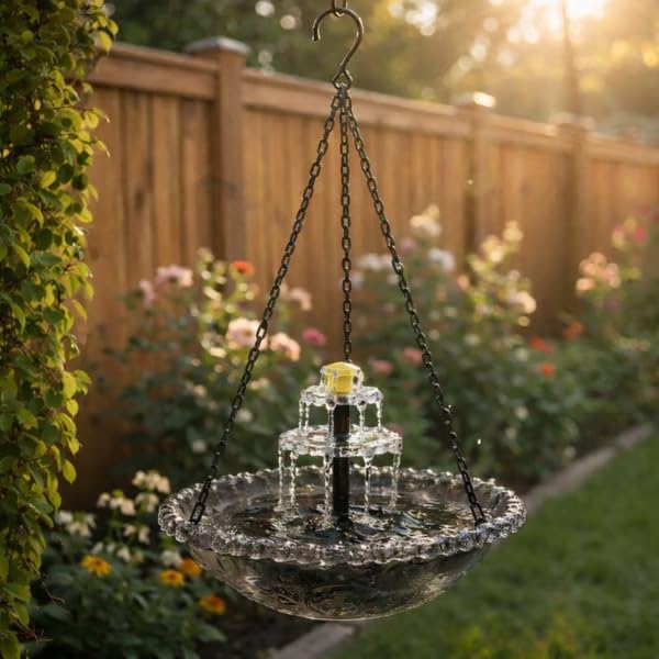 Solar Cascade Hanging Bird Bath Fountain, Tiered Cascade Solar Water Fountains No Wiring, Attracts Hummingbirds & Garden Birds for Outdoors Garden Patio Backyard Lawn Decor (Blue)