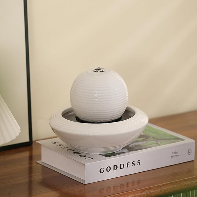 Ceramic Tabletop Fountain Water Feature for Indoor and Home Decoration Table Desk Office Patio(White A156)