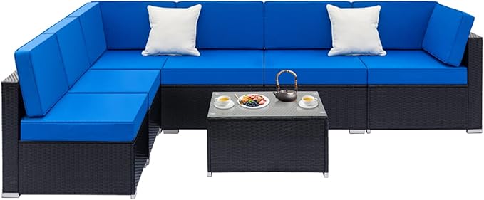 Outvita Outdoor Patio Conversation Sets, 7 Pieces PE Rattan Sofa Wicker Patio Furniture Sets with Washable Cushions Outdoor Indoor Use Backyard Porch Garden Poolside