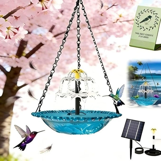 Hanging Solar Bird Bath Fountain 3 Layers,Solar Cascade Hanging Bird Bath Fountain,Hummingbird Water Fountain Solar with Solar Water Pump,Suitable for Gardens,Backyards,Patios,and Lawns. (Blue)