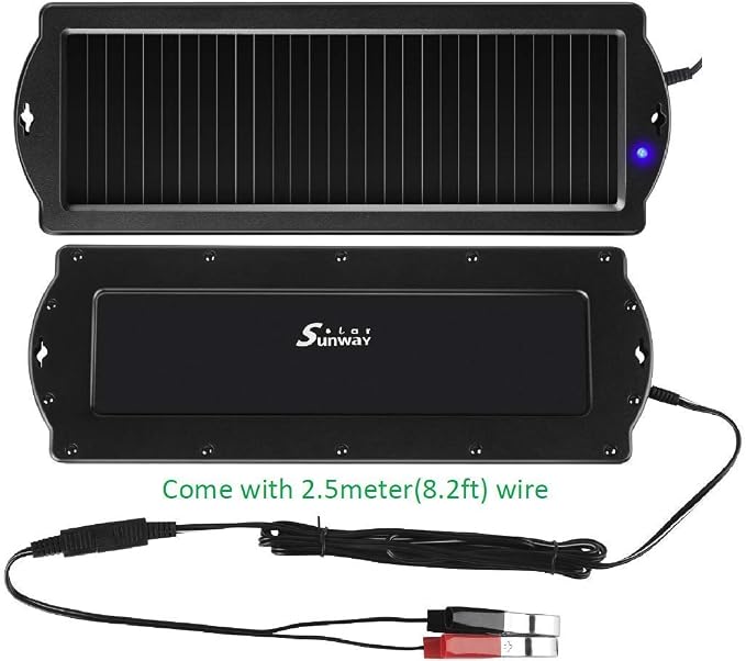 Sunway Solar Car Battery Trickle Charger & Maintainer 12V Solar Panel Power Battery Charger With Cigarette Lighter Plug Battery Clamp For Car Automotive Motorcycle Boat Marine Snowmobile Watercraft RV - Image 5