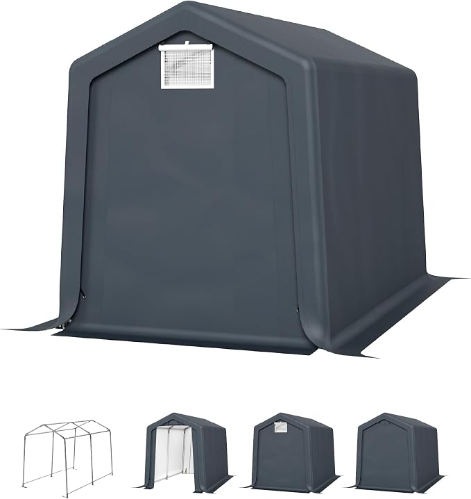 PHI VILLA 6x10ft Storage Shelter Shed, Portable Carports Outdoor Garage Canopy with Roll up Zipper Doors & Vents Waterproof UV Resistant Garages Tent for Cars,Boats,Tools, Motorcycle, Gray - Image 8