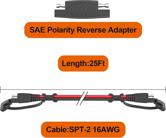 OYMSAE 25Feet SAE to SAE Extension Cable Quick Disconnect Connector 16AWG, for Automotive Solar Panel Extension Cable Plug(25FT(16AWG)) Pack of 4 - Image 3