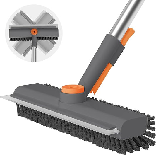 Floor Scrub Brush with Long Handle, 3 in 1 Scrape and Heavy-Duty Stiff Bristle Scrubber Brush for Cleaning Shower Bathroom, Patio, Pool, Garage, Kitchen, Wall and Deck (Gray, 1 Pack) by AIRU