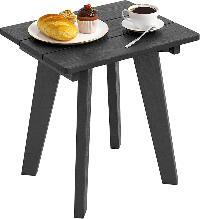 Outdoor Side Table, HDPE Weather Resistant Small Patio Table for Porch and Balcony, 200 LBS Capacity Heavy Duty Small Outdoor Table for Backyard and Pool, Easy Maintenance, Black by HOMENJOY