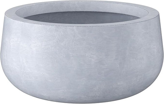 Kante 19.6" Dia Round Concrete Planter, Outdoor Indoor Garden Plant Pots with Drainage Hole and Rubber Plug, Modern Curvaceous Design, Slate Gray