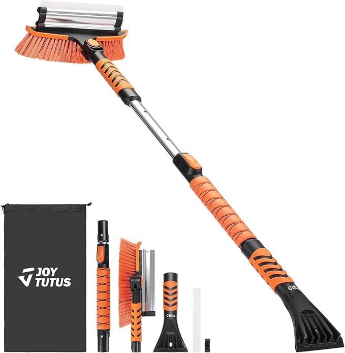 JOYTUTUS 41.5IN Extendable Snow Brush and Ice Scraper, 270°Pivoting Snow Scraper Brush for Car Windshield, Telescoping Ice Scraper, Foam Grip, Heavy Duty Snow Remover for Cars, Trucks, SUV (Orange) by JoyTutus