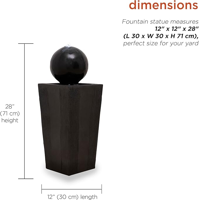 Alpine Corporation GIL786 Outdoor Floor Modern Sphere and Pedestal Soothing Waterfall Fountain for Garden 33", Black