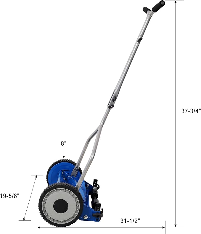 14in Push Reel Lawn Mower 5-Blade Manual Grass Cutter for Small Lawns,Lightweight & Eco-Friendly Adjustable Cutting Height 0.5"-2.25",Noise-Free & Low Maintenance,Blue Color - Image 2