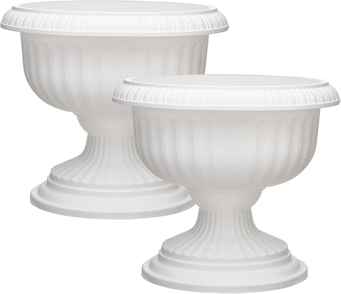Southern Patio Dynamic Indoor Outdoor 18" Resin Grecian Style Urn Accent Planter Pot, White (2 Pack)