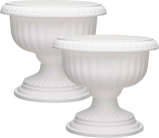 Southern Patio Dynamic Indoor Outdoor 18" Resin Grecian Style Urn Accent Planter Pot, White (2 Pack)