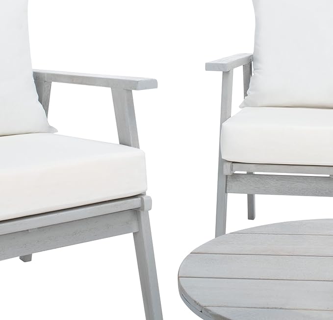 SAFAVIEH Outdoor Collection Deacon Grey/Beige Cushion 4-Piece Conversation Patio Set