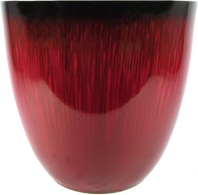 Gardener Select (EPR18-105) Large Egg Shaped Planter - Modern Indoor & Outdoor Decorative Flower Pot/Box (18 Inch, Red Flower)