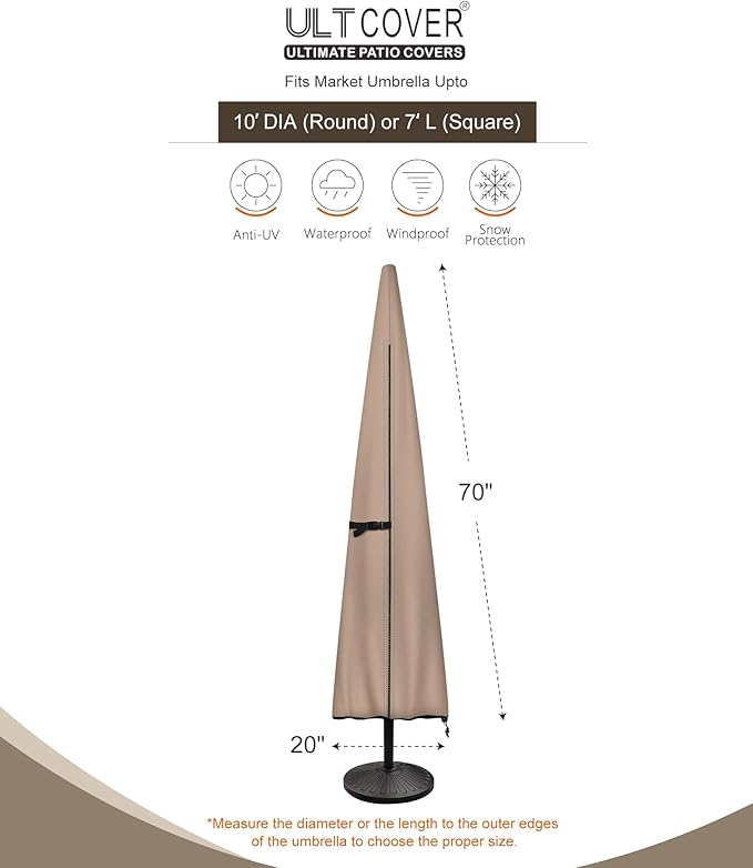 ULTCOVER Patio Parasol 600D Waterproof Outdoor Market Umbrella Cover - Fits Market Umbrella 7-10 Feet - Image 3