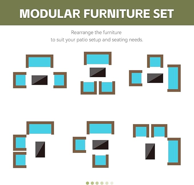 Patio Furniture Set 4 Pieces, Outdoor Rattan Furniture with Tempered Glass Coffee Table, Modern Rattan Patio Chairs Conversation Sets with Sofa for Garden, Terrace, Porch, Lawns Brown/Blue