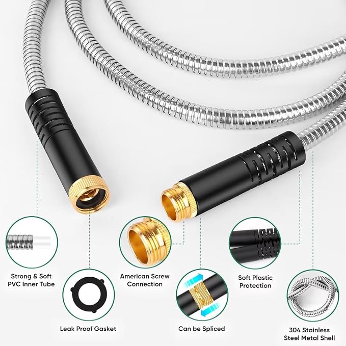 Garden Hose 100ft, Heavy Duty Stainless Steel Water Hose with 10 Functional Nozzles, No Kink, Lightweight and Flexible, Easy to Use and Store, Strong and Sturdy, Suitable for Yard and Lawn - Image 4