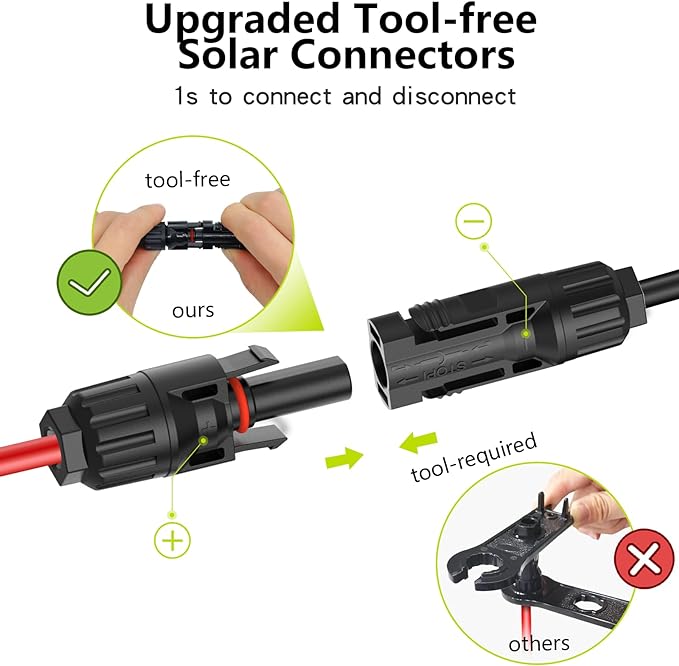 Solar Cable Extension 10Ft 10AWG, Solar Wire with Tool-Free Solar Connectors, Waterproof Solar Panel Extension Cable 6mm², PV Cable 10Gauge for Home Boat RV Solar Panels(10ft) - Image 3