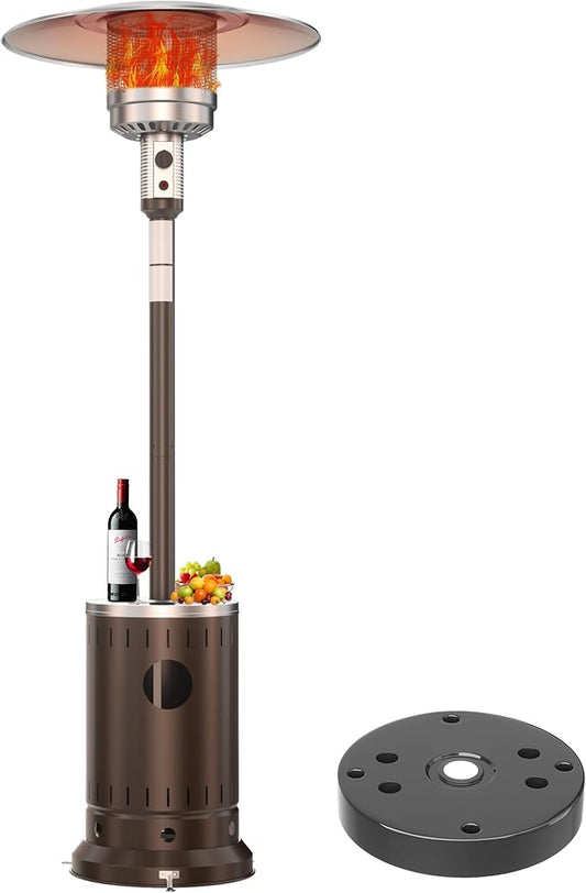 50,000 BTU Patio Heater - Propane Patio Heater with Sand Box, Double-Layer Stainless Steel Burner Space Heater, Outdoor Heaters with Wheels, Used for Garden, Patio and Residential, Brown