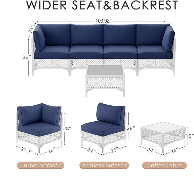 Vikiullf Patio Conversation Set, 5 Piece Outdoor Sectional Sofa Set with Coffee Table, Outdoor Wicker Furniture Set, for Small Patio, Balcony