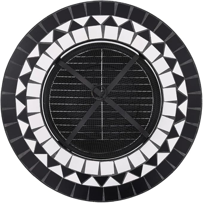Mosaic Fire Pit Table, Outdoor Patio Wood Burning Fireplace, 26.8" Black and White Ceramic Grill Stand for Backyard - Image 8