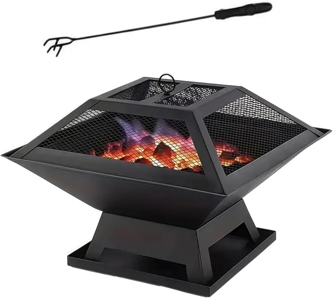 18.5-Inch Outdoor Fire Pit with Mesh Spark Screen & Poker – Portable Wood-Burning Fire Bowl for Backyard, Patio, Camping & Bonfires – Heavy-Duty Powder-Coated Steel by Unknown