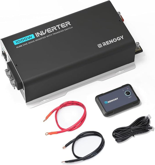 Renogy Inverter PUH, 1000W Pure Sine Wave Power Inverter with UPS Transfer Switch & Bluetooth, 12V DC to 120V AC Converter for RV, Truck, Home,Camping - 2000W Surge Power, Remote Monitoring by RenogySolar