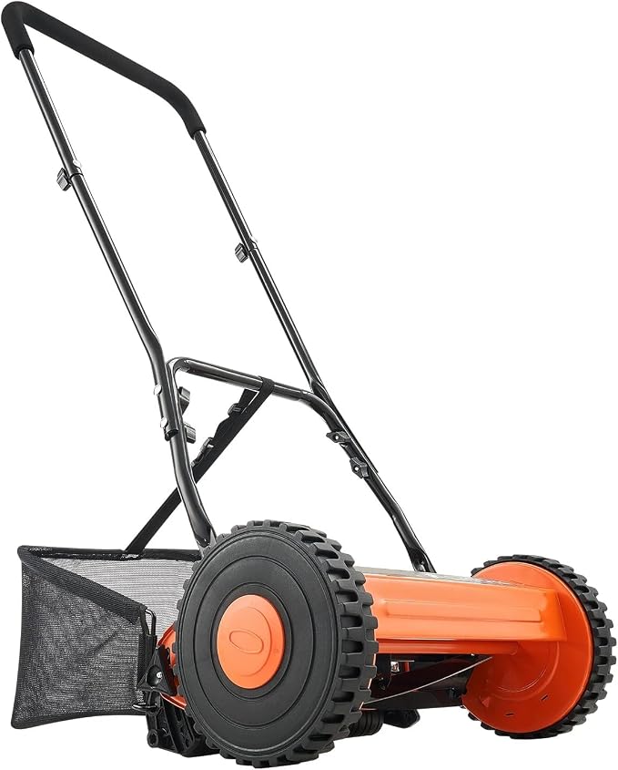 14" Manual Push Reel Lawn Mower 5-Blade Adjustable Height Grass Catcher 2 Wheels - Image 9