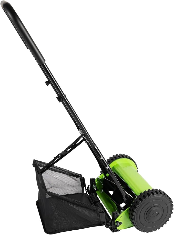 12 Inch 5-Blade Push Reel Lawn Mower with Grass Catcher Manual Push Mower with Adjustable Cutting Height 1.3 Inch Max, 2 Wheels Reel Mower for Small Area Yards (12 Inch) - Image 2