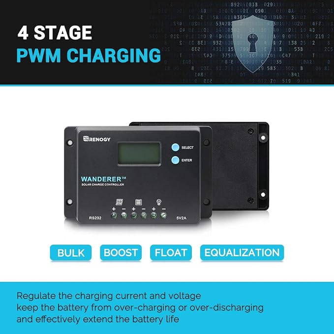 Renogy 10 Amp 12V/24V PWM Negative Ground Solar Charge Controller Compact Design w/LCD Display for AGM, Gel, Flooded and Lithium Battery, Wanderer 10A - Image 4