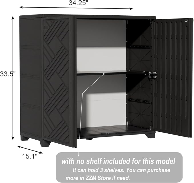 ZZM Indoor/Outdoor Storage Cabinet Waterproof, 34"x15"x34" Plastic Outdoor Storage Box for Garden Balcony Bathroom, All Weather Outdoor Storage Clearance, DIY Usage, with No Shelf (Black) - Image 3