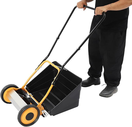 14In Manual Reel Lawn Mower, 1.65In Adjustable Height, 2-in-1 Function, with 8.07In Anti-Skid Wheels, Sharp Four 5-Edged Blades, Large Capacity Collection Bag, for Lawn Weeding by CILDON