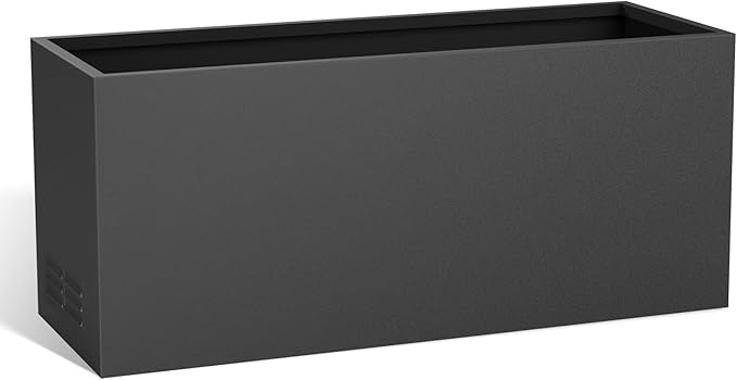 Worth Metal Planter Box with Insert Plate & Drain Holes, Indoor or Outdoor Use, No Assembly Required, 30" x 11" x 13", 14.3 Gallons, Matte Black
