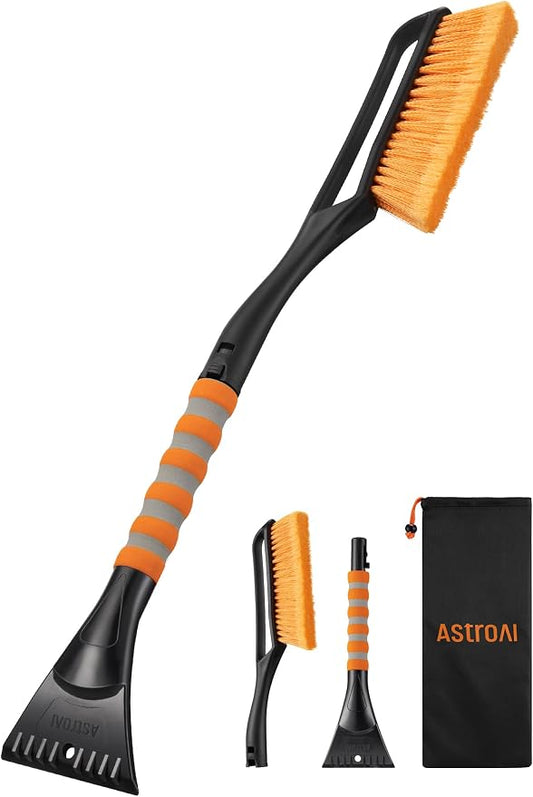 AstroAI 27" Snow Brush and Ice Scrapers for Car Windshield, Detachable Snow Scrapers with Ergonomic Foam Grip for Cars, Trucks, SUVs (Heavy Duty ABS, PVC Brush, Orange) by AstroAI