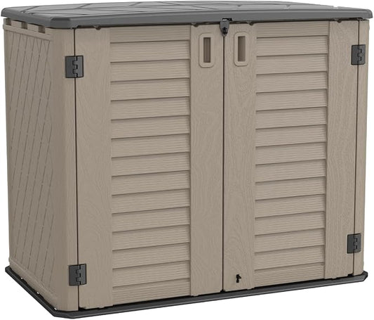 KINYING Outdoor Storage Shed - Horizontal Storage Cabinet Waterproof for Garden, Patio, Backyard, Storage Box for Easy Storage of Garbage Cans, Tools, Lawn Mower, 26 Cubic Feet,Dark Brown by KINYING