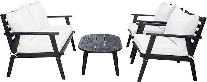 SAFAVIEH Outdoor Collection Deacon Black/Beige Cushion 4-Piece Conversation Patio Set