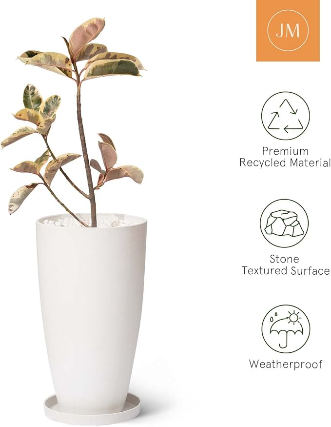 LA Jolie Muse 20 inch Round Tall Planter,Indoor/Outdoor White Planter with Drainage Holes and Trays,Modern Large Flower Pot for Front Door,Balcony and Garden Patio Deck,Pack 1