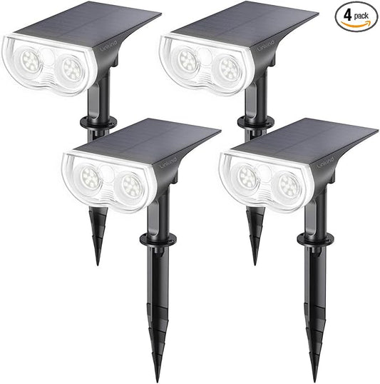 Linkind Solar Lights Outdoor Waterproof IP65, StarRay Dusk-to-Dawn Outdoor Solar Lights, 3 Lighting Modes Solar Spot Lights Outdoor for Garden, Yard, Landscape (Daylight, 4 Pack)