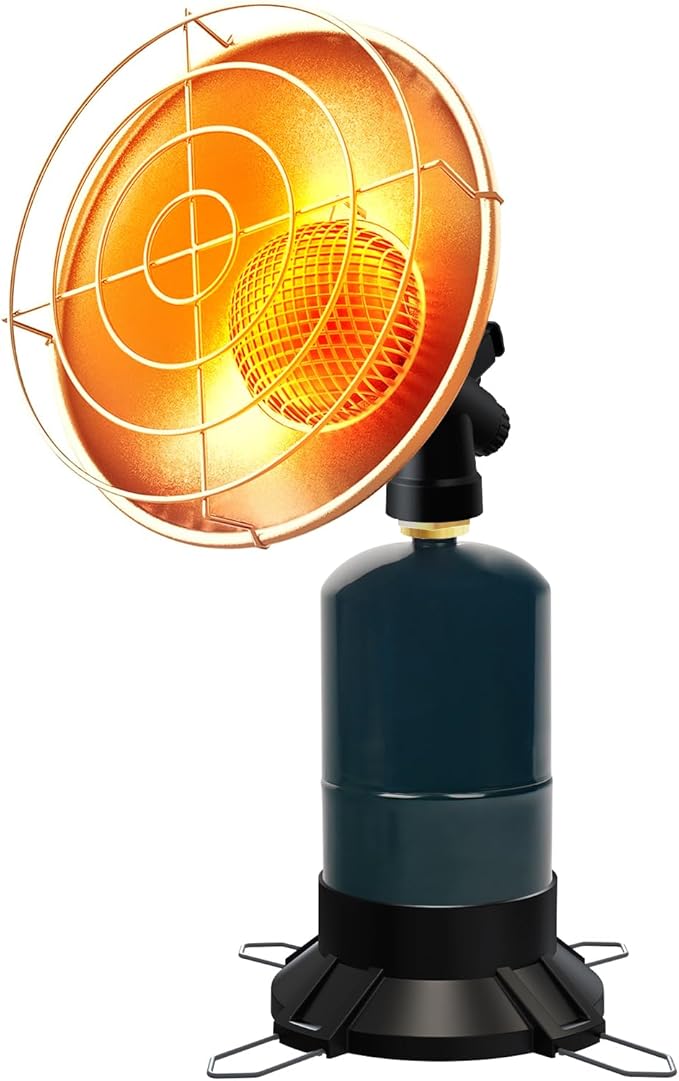 Portable Propane Heater Camping 6500 BTU Small Propane Heater with Electric Igniter, Control Valve, Folding Out Legs Base, Golf Cart, Ice Fishing, Hunting, Tent Heaters Cordless(Fuel Not Included)