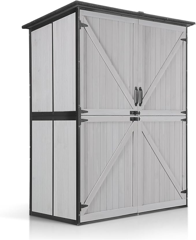 Aivituvin Shed Outdoor Storage Cabinet with Durable Metal Frame Waterproof Garden Tool Storage with Adjustable Shevels and Floor for Backyard Garden Patio Lawn, 55" L, Off White by Aivituvin