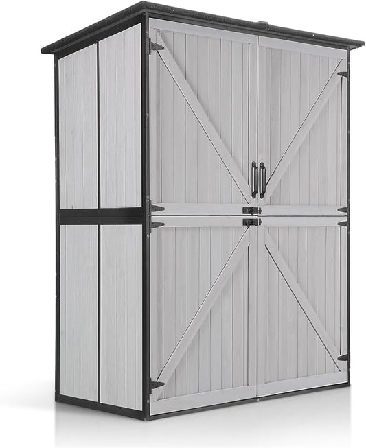 Aivituvin Shed Outdoor Storage Cabinet with Durable Metal Frame Waterproof Garden Tool Storage with Adjustable Shevels and Floor for Backyard Garden Patio Lawn, 55" L, Off White by Aivituvin