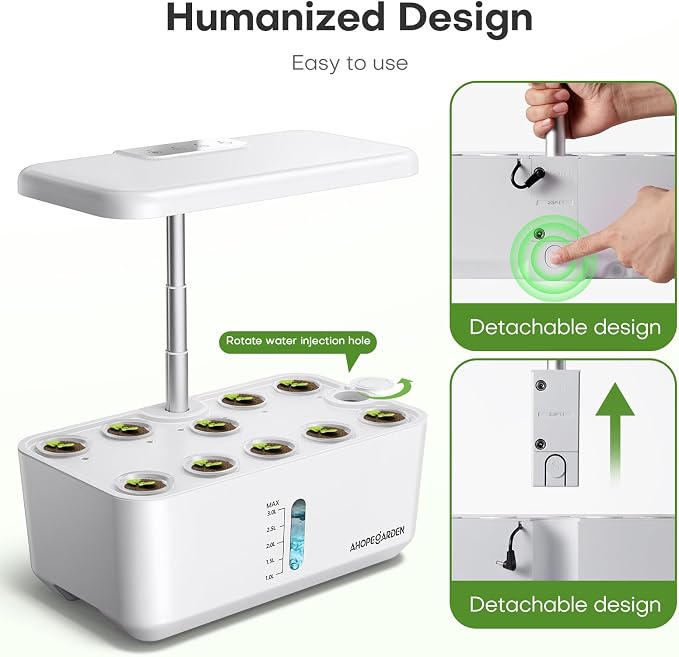 Ahopegarden Indoor Garden Hydroponics Growing System: 10 Pods Plant Germination Kit Herb Vegetable Growth Lamp Countertop with LED Grow Light - Hydrophonic Planter Grower Harvest Lettuce - Image 7