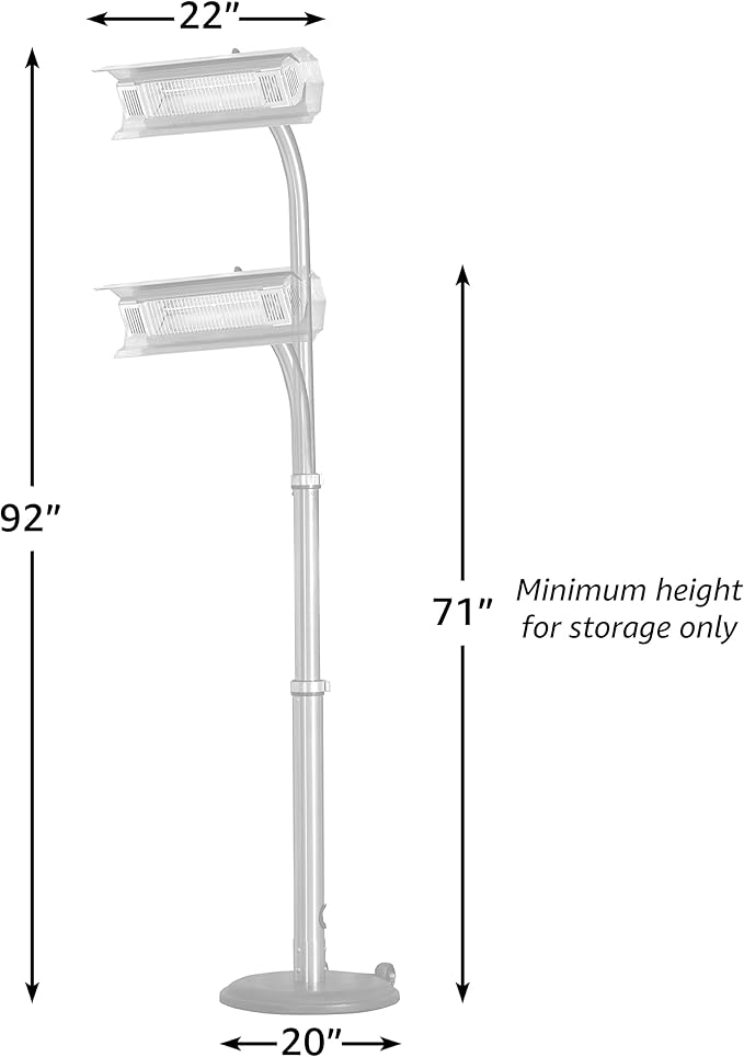 Fire Sense 02678 Telescoping Offset Pole Mounted Infrared Patio Heater With Wheels 1500 Watt Indoor Outdoor Powder Coated Steel Tip over Protection System Cover Included - Black