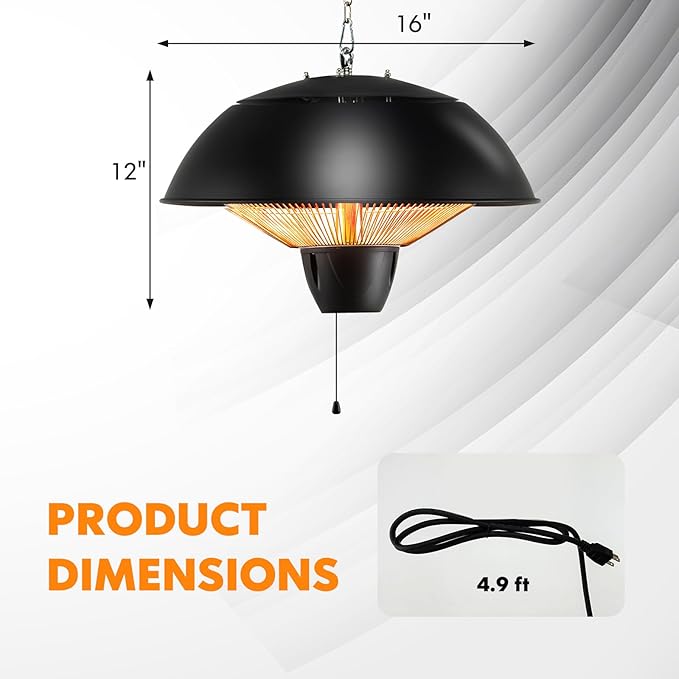 Tangkula 1500W Hanging Patio Heater, Electric Ceiling Mounted with Adjustable Chain Length & Pull Switch, Indoor Outdoor Waterproof Outdoor Heater for Garage, Balcony, Courtyard