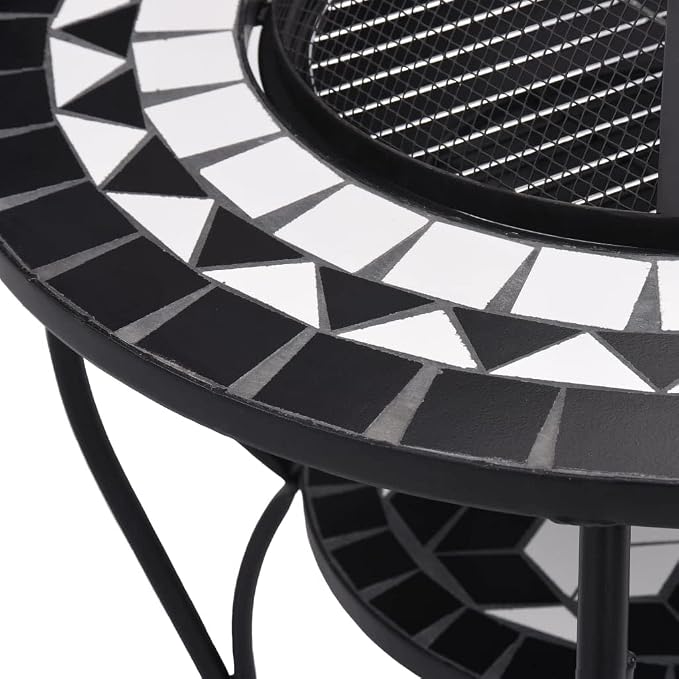 Mosaic Fire Pit Table, Outdoor Patio Wood Burning Fireplace, 26.8" Black and White Ceramic Grill Stand for Backyard - Image 7