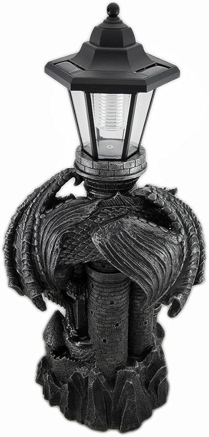 Zeckos 'Keeper of The Castle' Medieval Dragon Statue with Solar-Powered LED Lantern - 21 Inches High - Majestic Outdoor Decor Symbolizing Protection and Gothic Enchantment