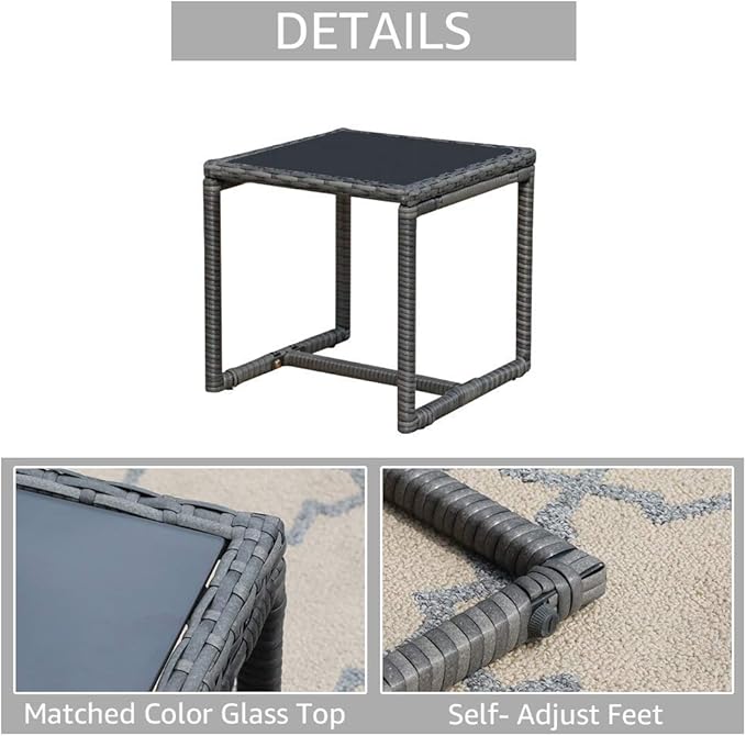 Patiorama 3 Piece Outdoor Patio Furniture Conversation Set, Rattan Chair Set With Coffee Table, For Garden, Balcony, Backyard, Poolside (Dark Grey)